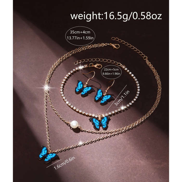 5pcs set Women'S Butterfly Jewelry Set with Quartz Watch Includes Necklace Earrings Bracelet Watch w