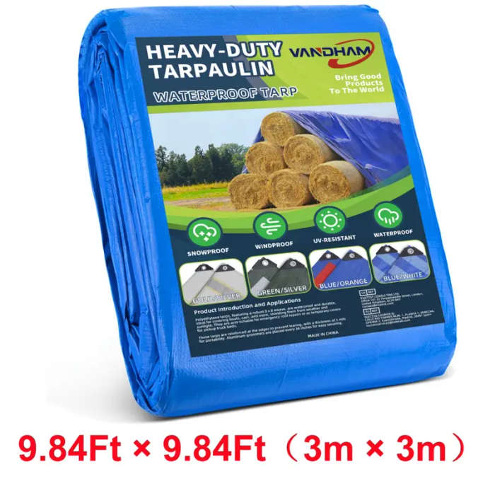 1pc 14 Mil Heavy Duty Tarpaulin 3x3m Waterproof UV Resistant PE Material with Reinforced Grommets
