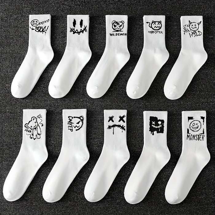 5 Pairs Random White One Size High Elastic Socks