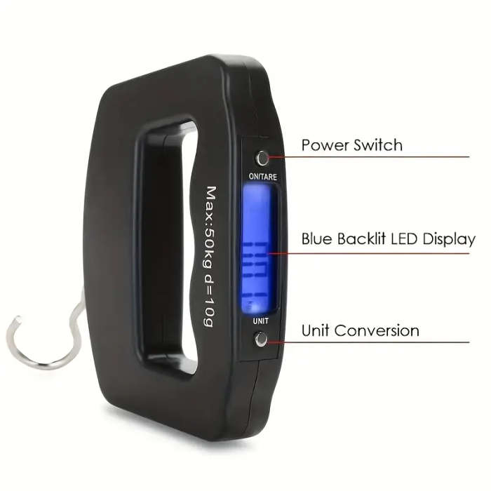 1pc Portable Luggage Scale 110lbs/50kg Capacity Handheld with Backlit LCD Battery Powered Batteries