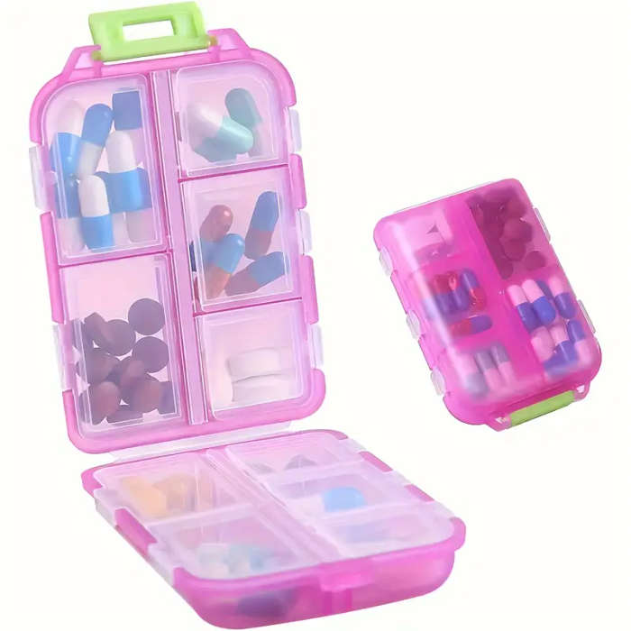 1pc Travel Pill Storage - 10-Compartment Pill Box Compact And Portable Pill Box Pill Holder
