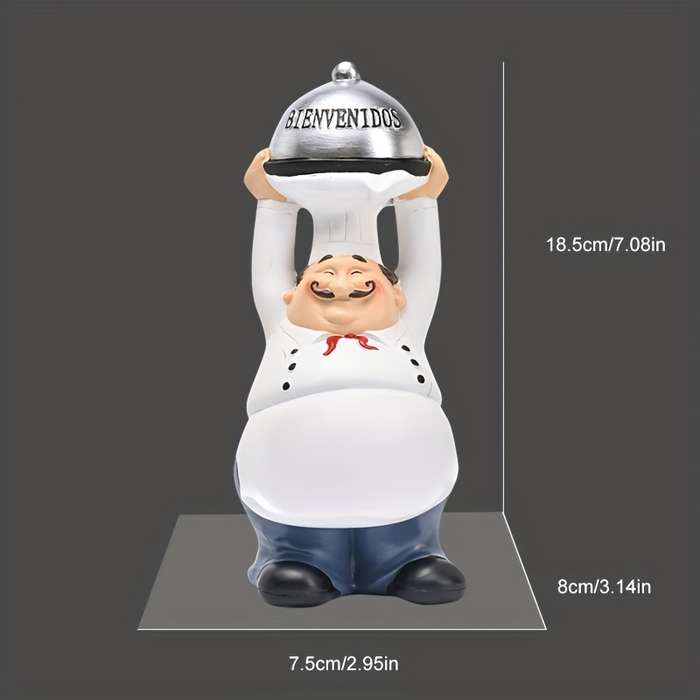 1pc Vintage European Chef Figurine Resin BIENVENIDOS Welcome Sign Cartoon-Style Kitchen Decor