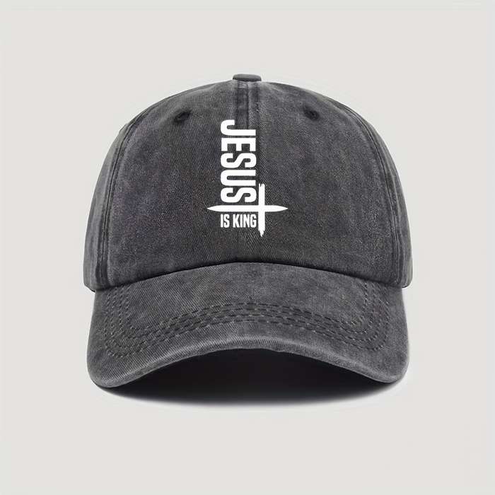 1pc Jesus Is King Print Unisex Baseball Cap 100% Cotton Washed Denim Adjustable Dad Hat with Lightw