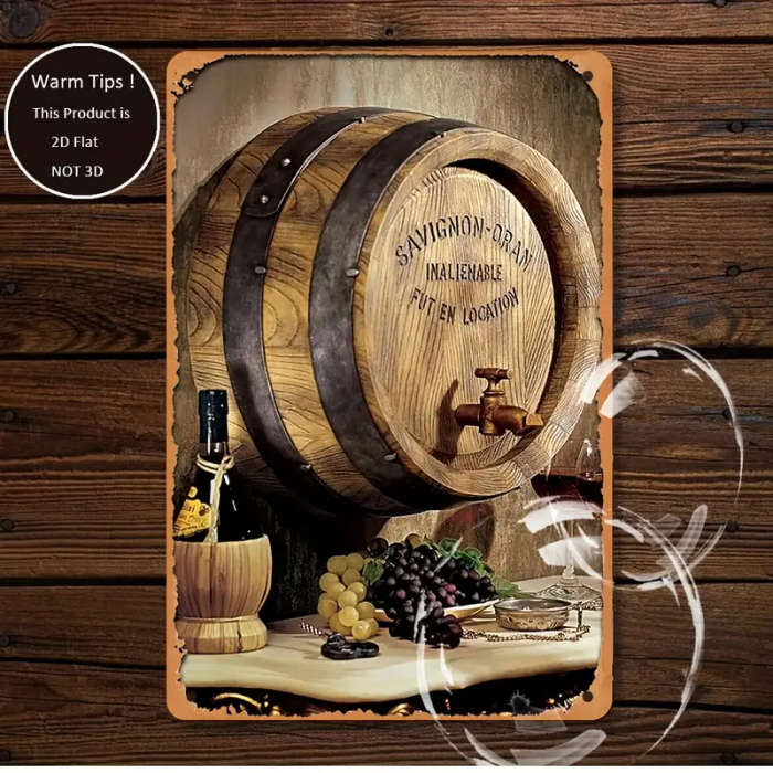 1pc 2D Design Toscano French Wine Barrel Wall Art Vintage Wrought Iron Decoration for Home 20.32 X 3