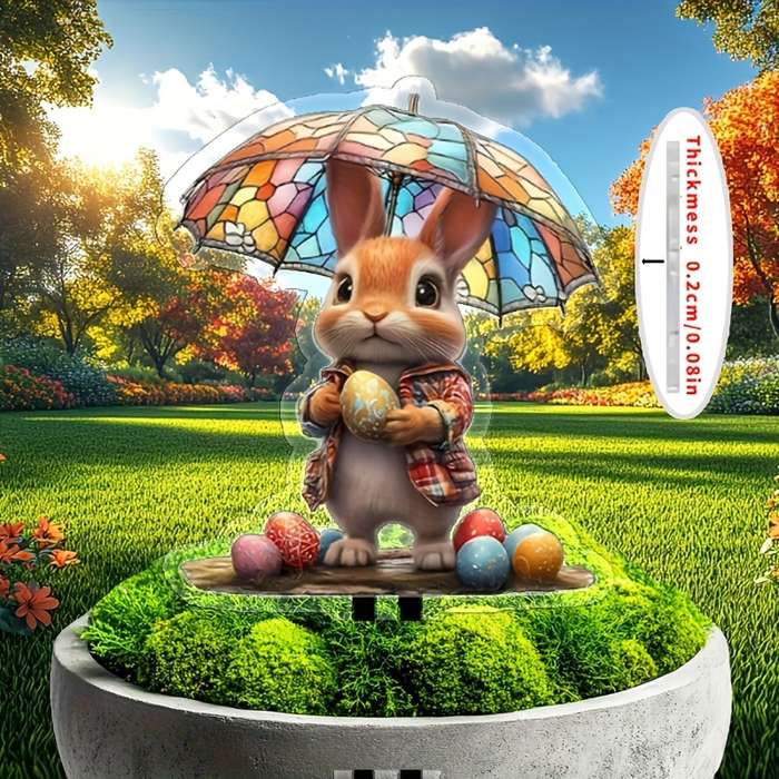 1pc 2D Flat    Pack of Art Revival Style Rabbit and Easter Egg Acrylic Garden Stakes Gr