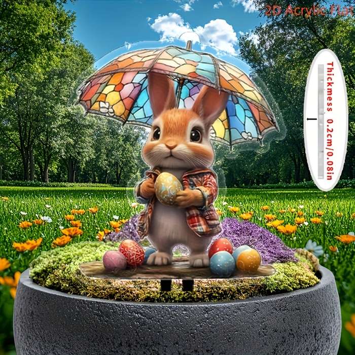1pc 2D Flat    Pack of Art Revival Style Rabbit and Easter Egg Acrylic Garden Stakes Gr
