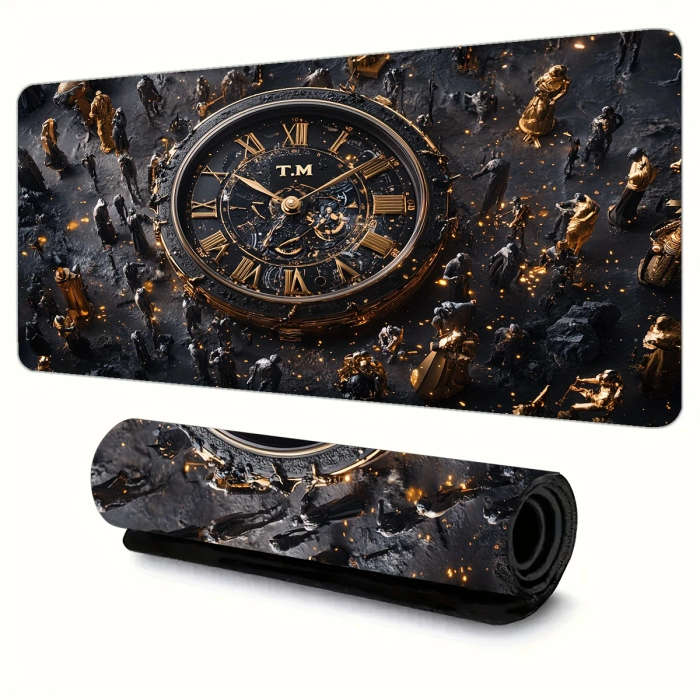 1pc 30x60cm Luxurious Black And Golden Mechanical Clock Pattern Mouse Pad