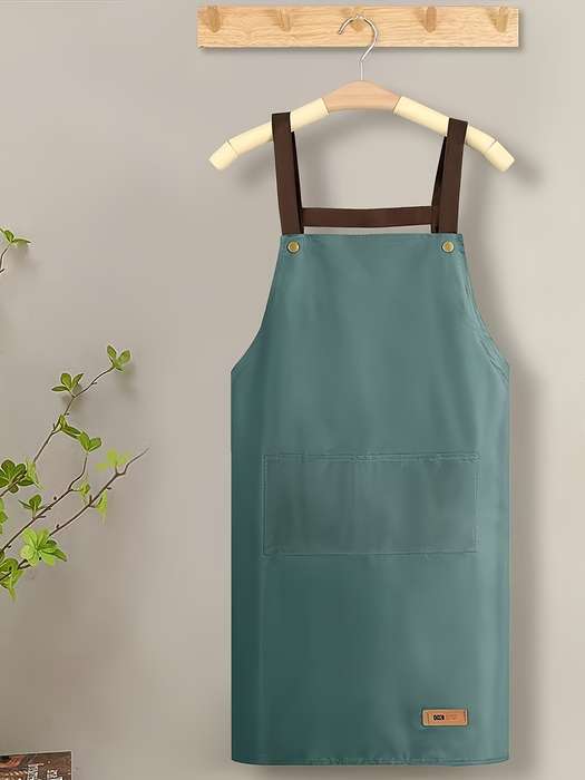 1pc Vintage Style Unisex Waterproof Oil-Proof Kitchen Apron with Wipe Pocket Solid Color PVC