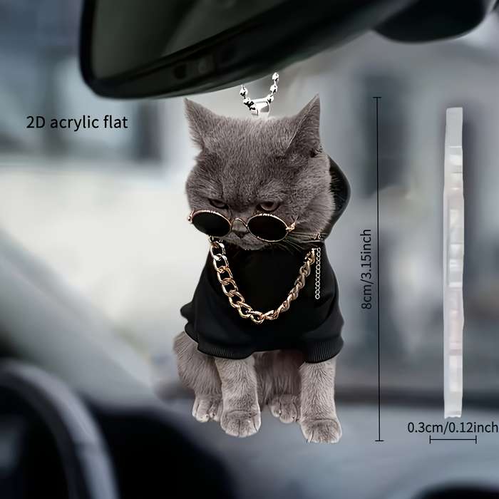 1pc 2D Flat   Stylish Acrylic Kitten Pendant with Glasses Chain Ideal for Car Mirrors Backpa