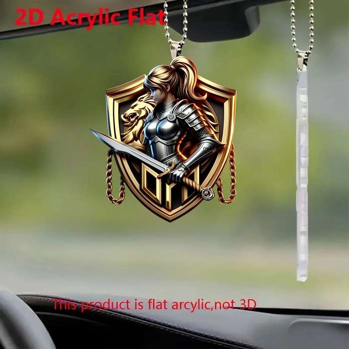 1pc 2D Flat   Vintage  Acrylic Shield Pendant Knight Sword Design Car Hanging Ornamen