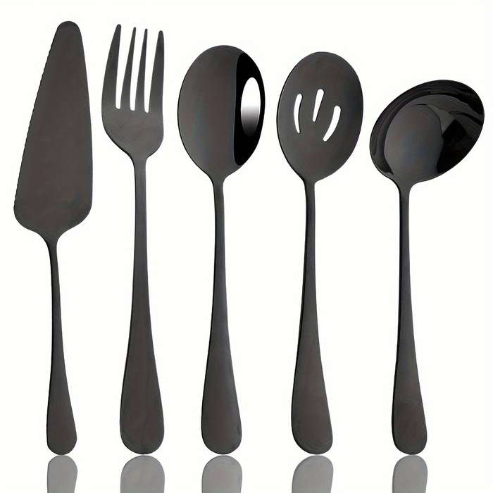5pcs Colorful Stainless Steel Utensil Set Soup Spoon Ladle Salad Fork Cake Server Kitchen