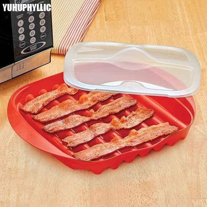 1 Set Yuhuphyllic Microwave Bacon Pot With Lid