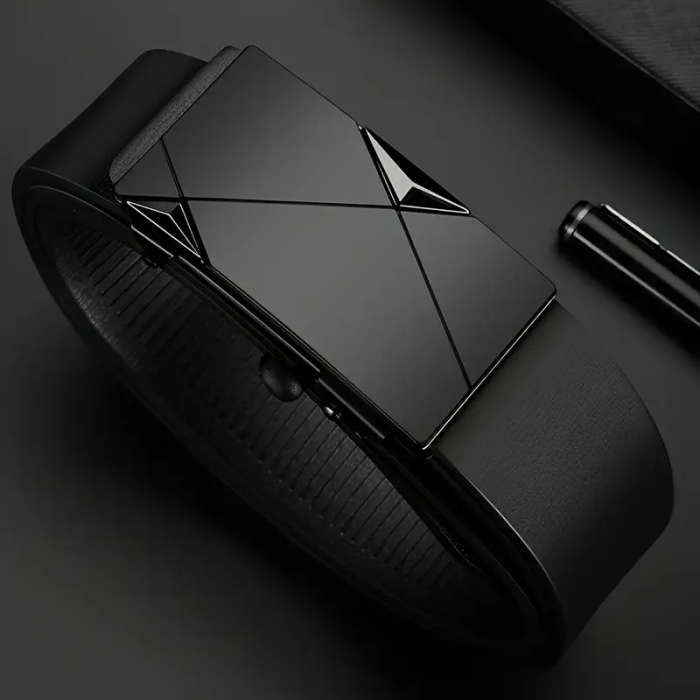 Men's Leather Automatic Buckle Belt Black 120