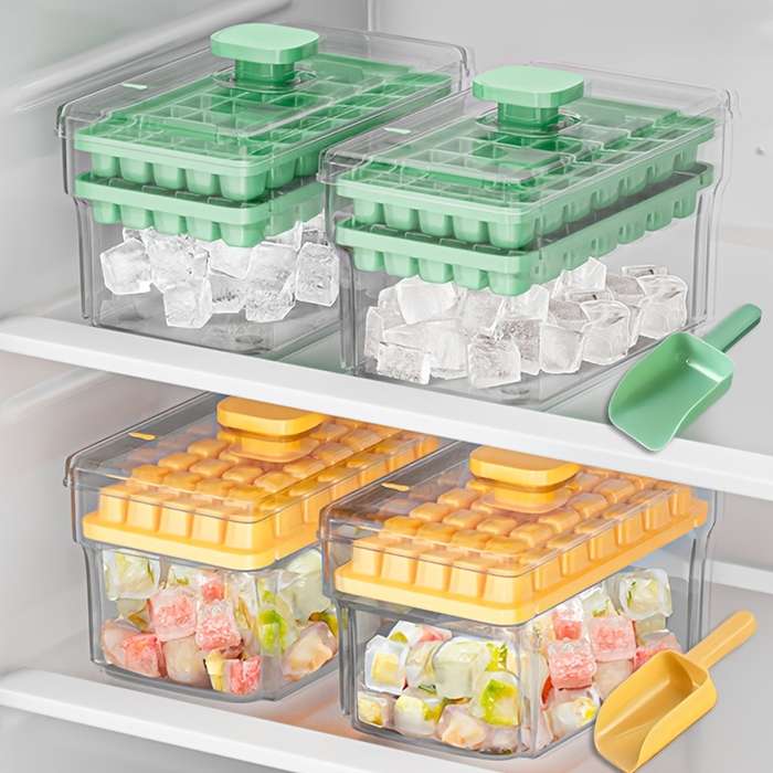 68-Cavity Double-Layer Press Type Ice Cube Tray with Storage Box Quick-Freeze Ice Maker for B