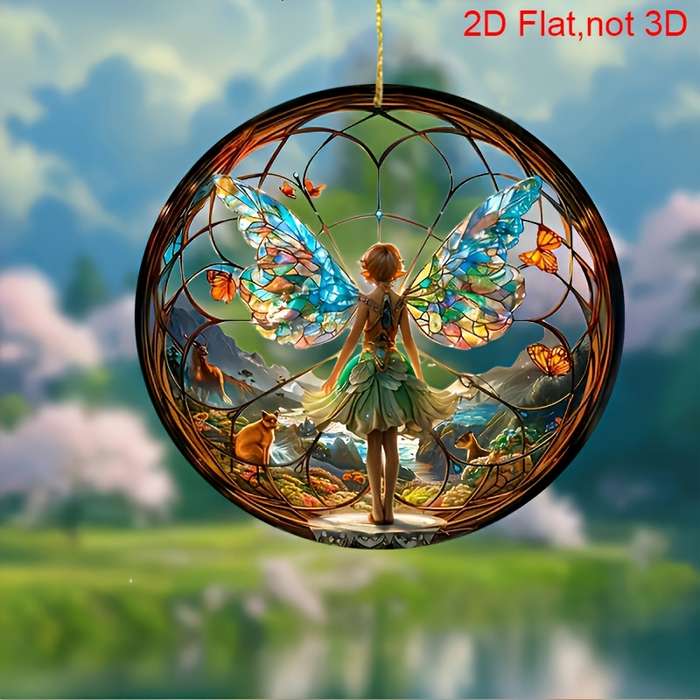 1pc 2D Flat  Bohemian Forest Fairy Stained Glass Suncatcher Vibrant Acrylic Window Decor with Enc