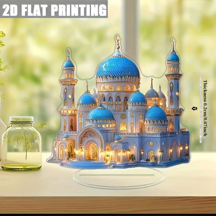 1pc 2D Flat A Vintage Acrylic Mosque Model Made of  Acrylic Featuring a Stand Multifunctional Rama