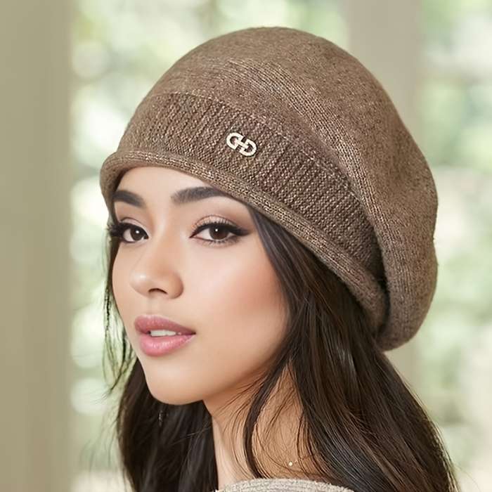 1pc Women's Stretchy Beanie Hat With Pocket Soft And Cozy Acrylic Knit Cap For Autumn And Winter