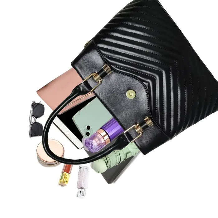 Elegant Faux Leather Tote Bag for Women Anime Theme Stain Resistant Fixed Shoulder Straps Zipper