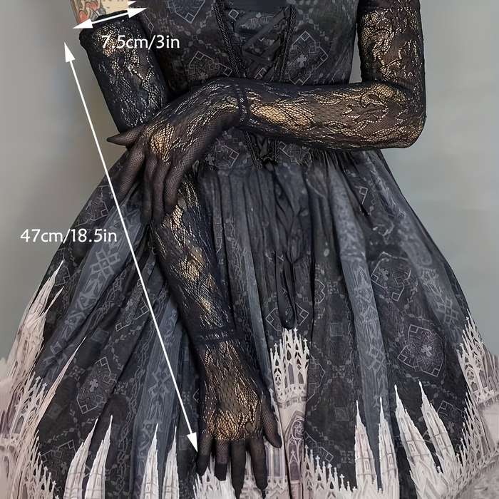 1 Pair Black Vintage Long Lace Gloves