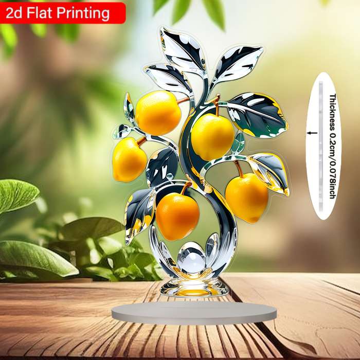 1pc 2D Flat  Printing  Bohemian Style Acrylic Lemon Tree Decor with Base Vibrant 3D Ornament f