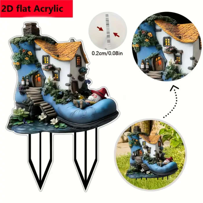 2D Flat 1-Pack Bohemian Style Dwarf House Acrylic Garden Plate