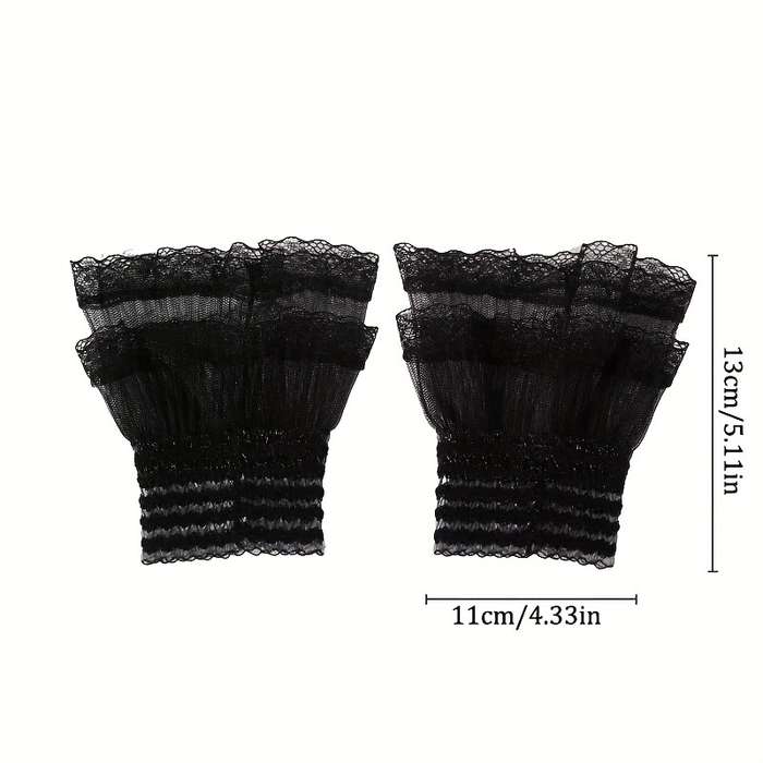 1 Pair Black Lace Pleated Cuff Manicure Gloves