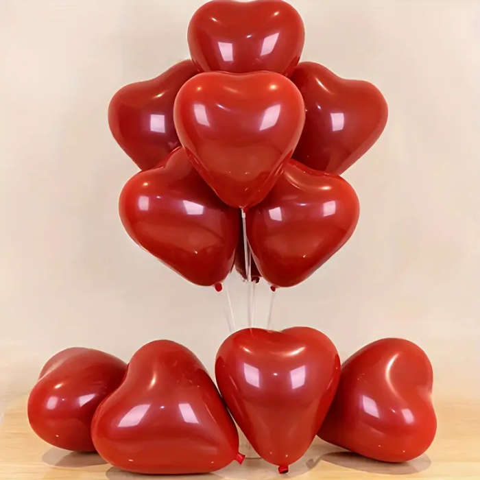 20 Red Heart-Shaped Balloons