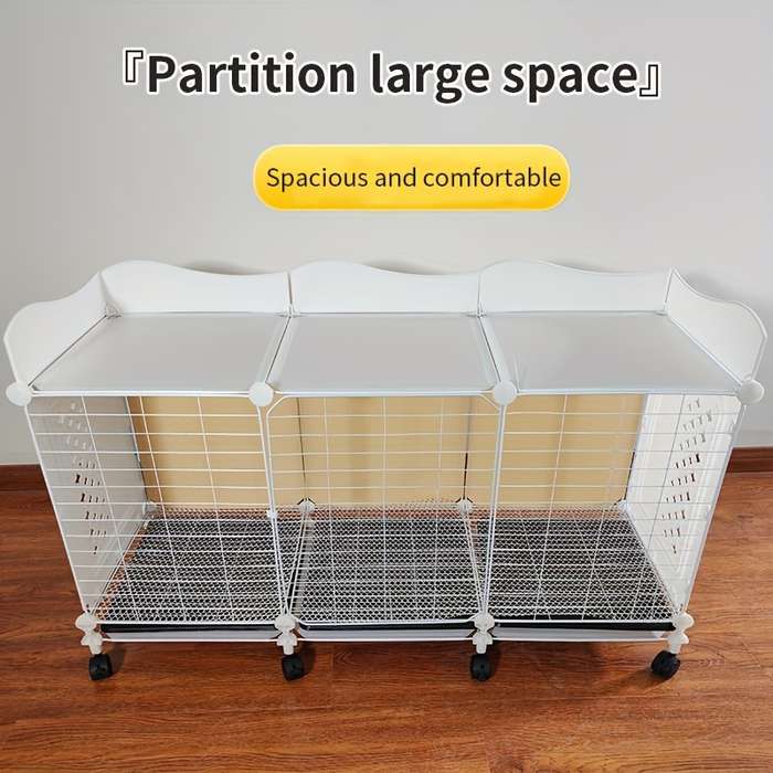 1pc 2 lattice white injection molded wheelless + storage area Pet Cage