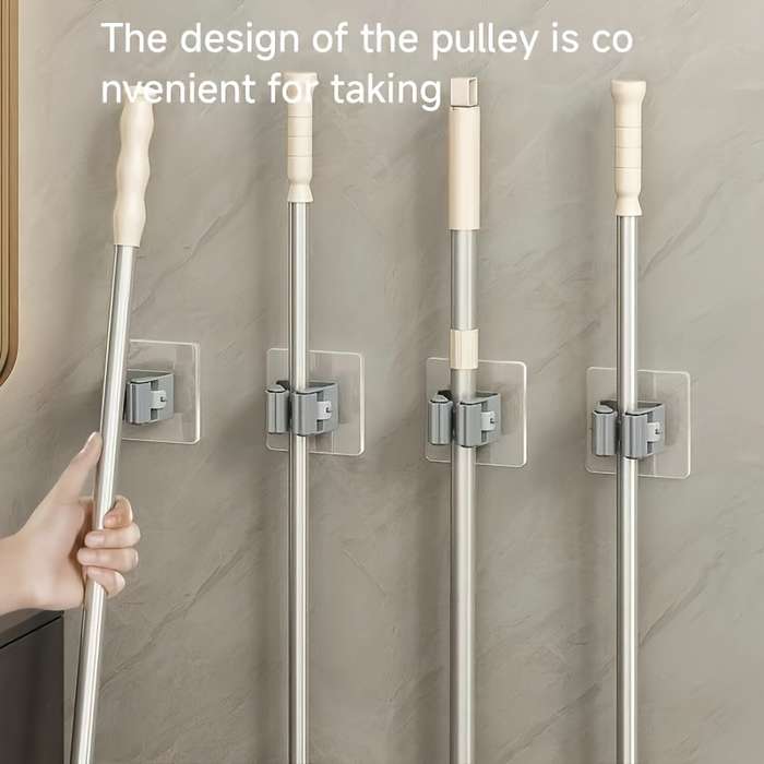4pcs Plastic Utility Hooks Wall Mounted Mop and Broom Holder Strong Adhesion No-Drill Storage