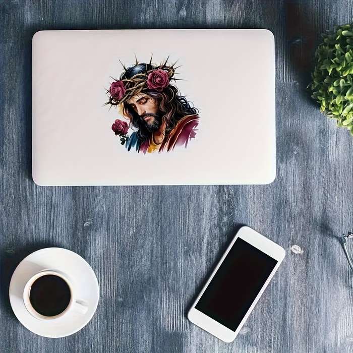 1pc Jesus Head With Rose 15.5cm  6.1in Jesus Christian Themed Stickers