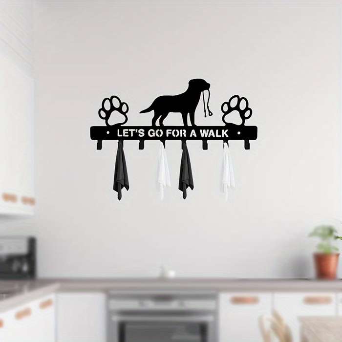 Contemporary Metal Dog Silhouette Key Hook Rack with Paw PrintsWall Mounted Key Holder for Entryw