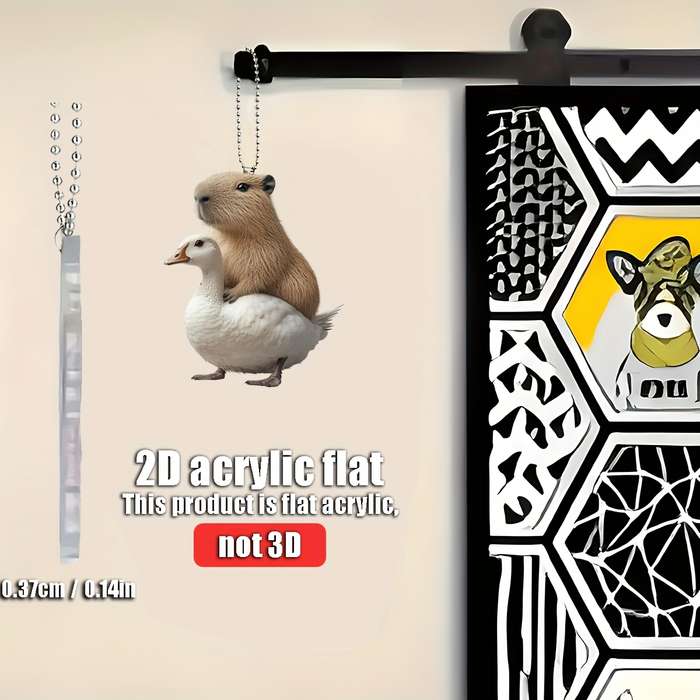 1pc 2D Flat   Capybara Riding Goose Acrylic Hanging Ornament  Design for Car Rearview