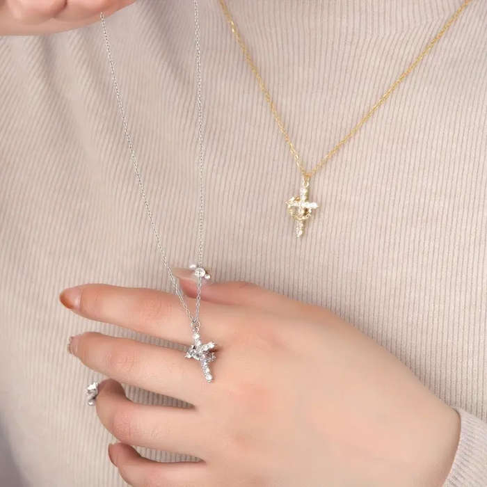 1pc Classic Titanium Steel Titanium Steel Chain Necklace, Anti-fading, with Crown Cross Pendant, for