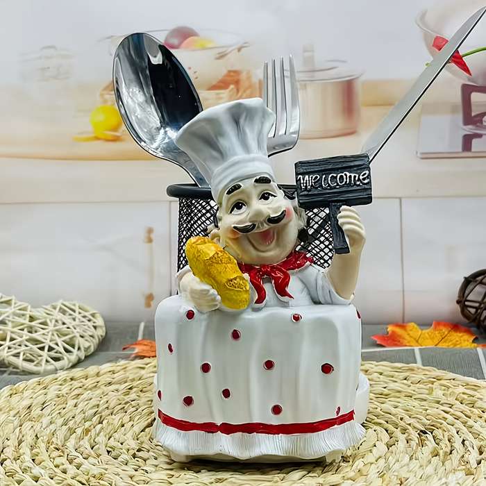 1pc Cartoon Chef Stainless Steel Towel Holder Polished Metal Kitchen Decor with Welcome Sign