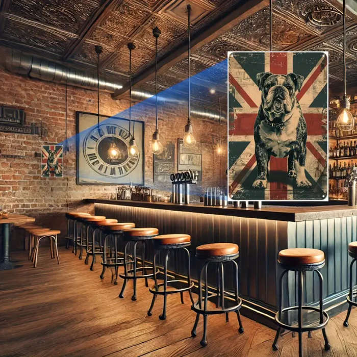 1pc British Bulldog Union Jack Metal Wall Art Vintage Style Tin Sign Weather-Resistant Indoor Outdoo