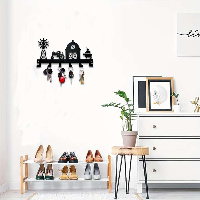 1pc Metal Wall Hanging Storage Row Rack With Hooks Durable Coat Holder For Keys Hats Household S