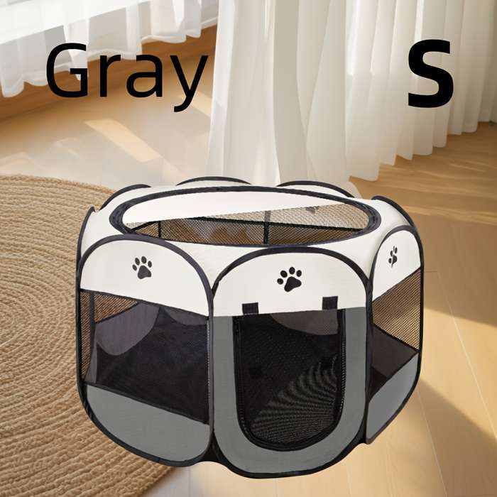 1pc Beige+gray size Dimensions: 114 x 114 x 58 cm (Foldable)Pet Cage