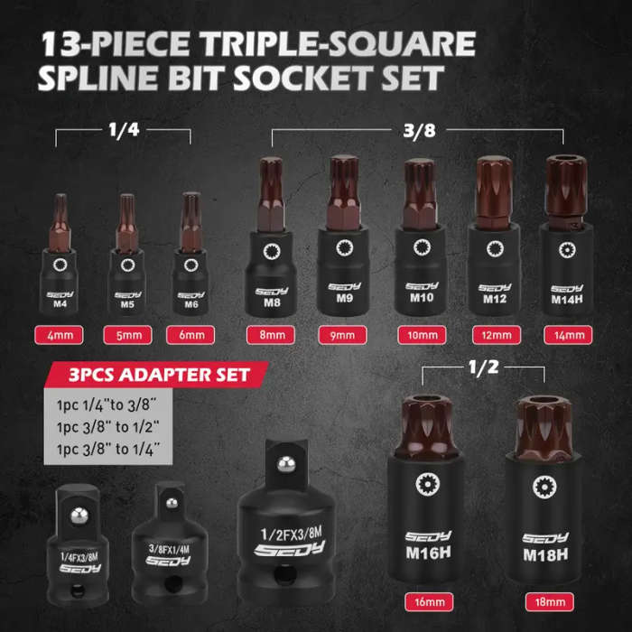 13 PIECE SPLINE BIT SOCKET SET