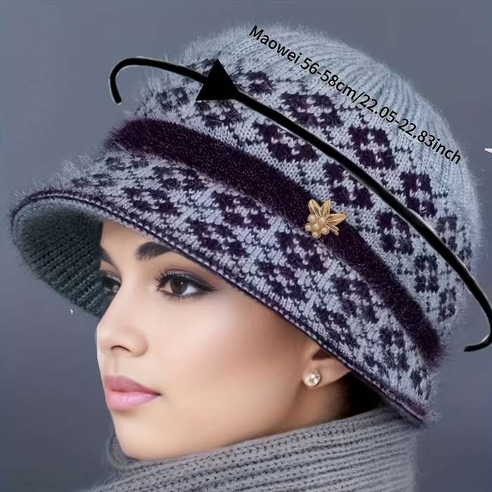 1pc Festive Fantasy Women's Knitted Hat with Pompom Ears Lightweight Color-Blocked Design Suita