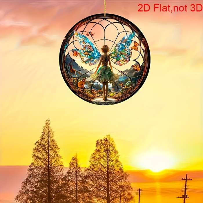 1pc 2D Flat  Bohemian Forest Fairy Stained Glass Suncatcher Vibrant Acrylic Window Decor with Enc