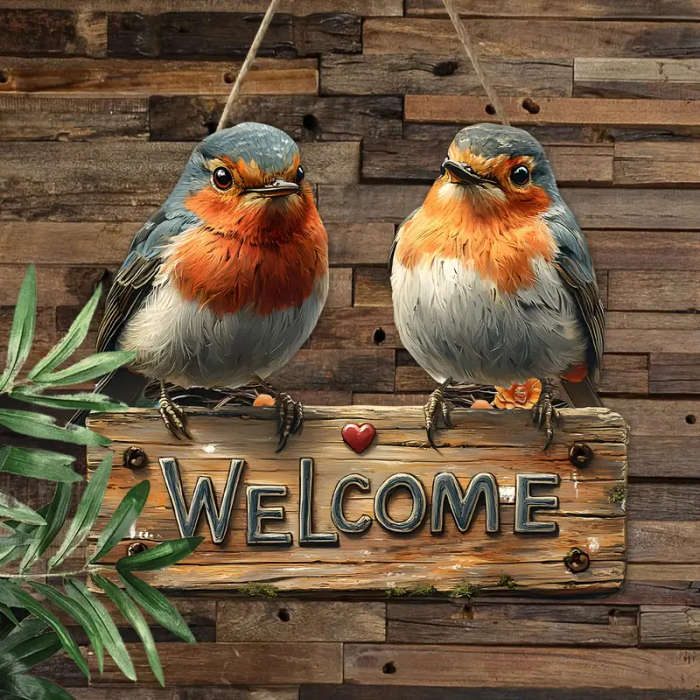 1pc Rustic Robin Wooden Welcome Sign 24.89cmx21.08cm Wall Mount Farmhouse Decor for Home Garden No E