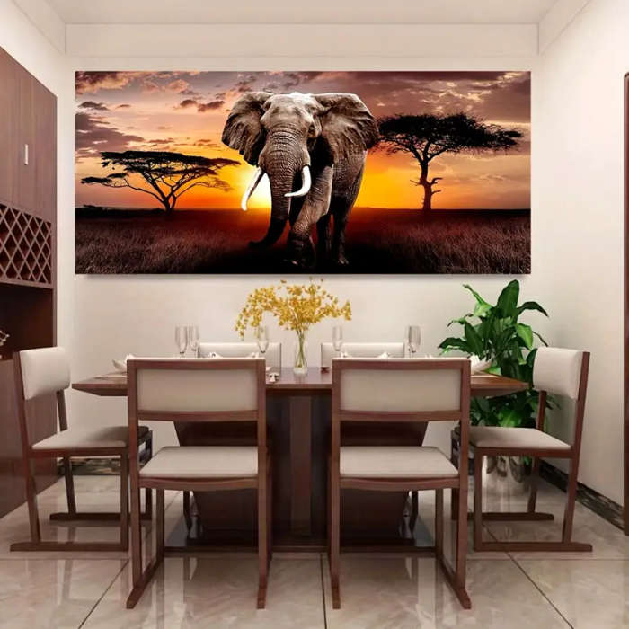 1pc Modern Abstract Sunset Elephant Canvas Wall Art 59.99x119.99cm Frameless Large Poster for Living