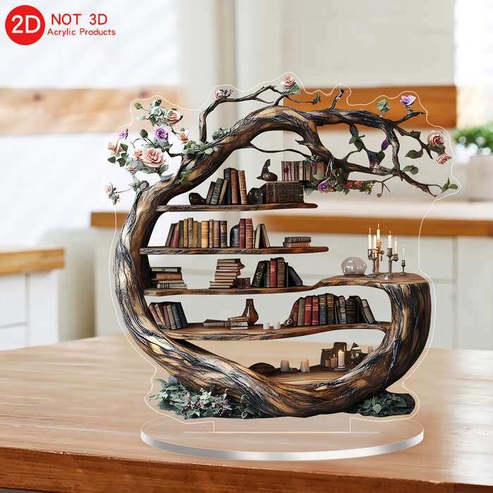 1pc 2D Flat  Elegant Spring Forest Tree of Life Acrylic Decoration with Wooden-Texture Design Ver