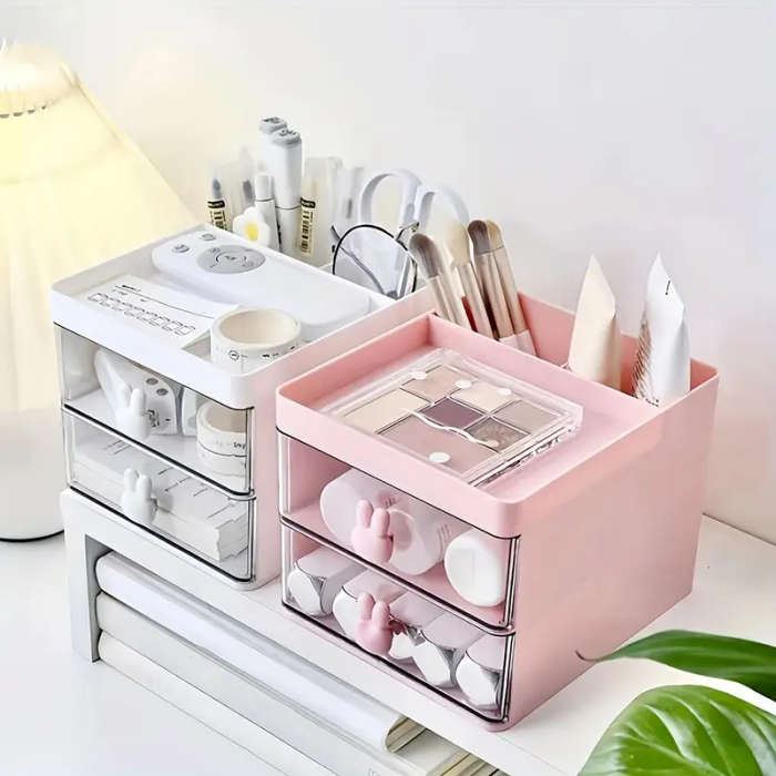 1pc Cute Rabbit Multi-grid Plastic Desktop Storage Drawer Box Adjustable Freestanding Durable Storag