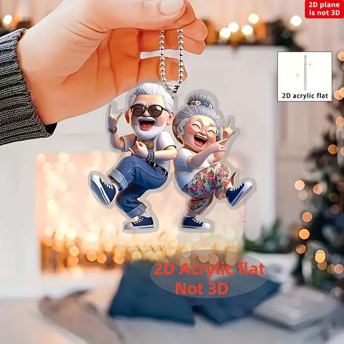 1pc 2D Flat  Joyful Grandparents  Acrylic Hanging Charm Ideal for Rearview Mirror Home Decor