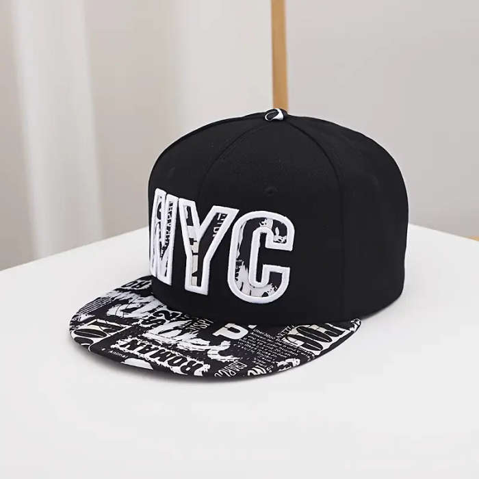1pc Hat Men's Flat Brim Hat American Style Trendy Spring and Summer Black and White Flat Hat Hip Hop