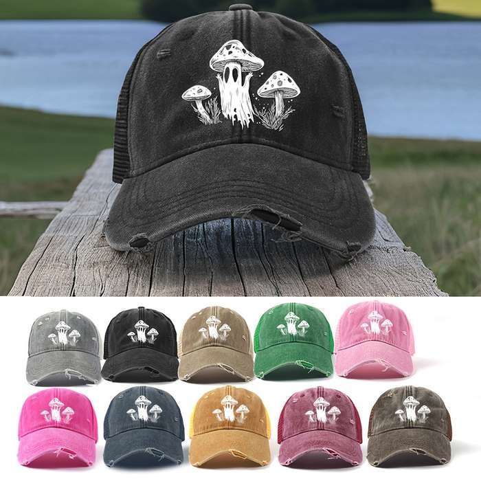 1pc Adjustable Retro Baseball Cap with Mushroom Print C Breathable Washable Dad Hat for Men Wome