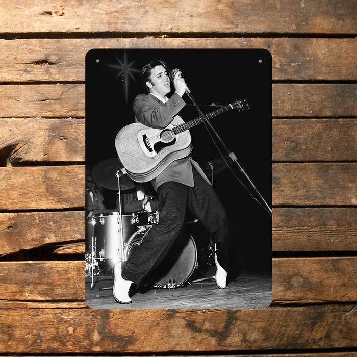 1pc Vintage Elvis Metal Sign 20.32x30.48 cm Wall Decor with Guitar Microphone Design Ideal fo