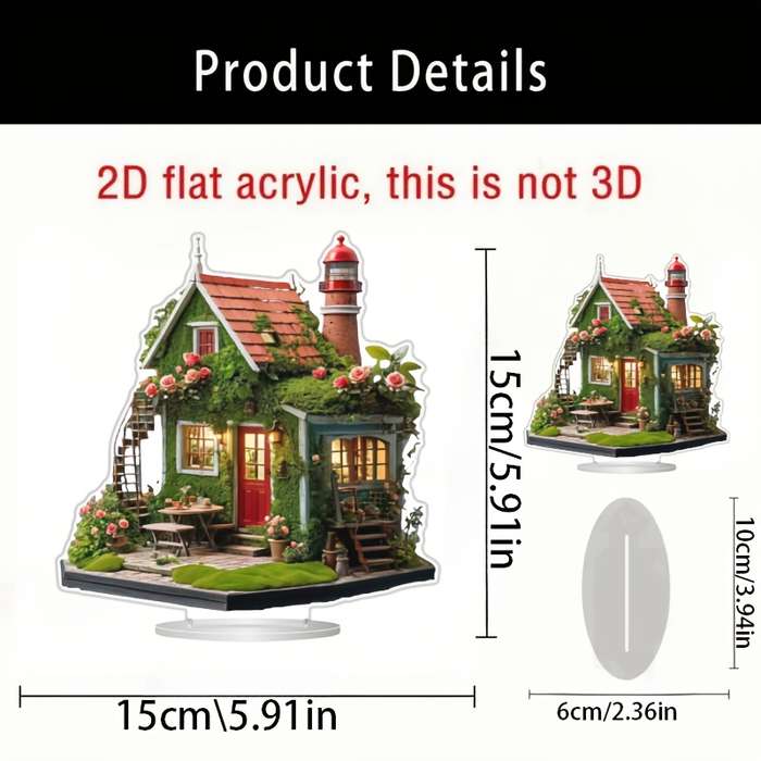 1pc 2D Flat  Bohemian Style Acrylic Holiday Village House Vibrant Lighthouse Cottage Scene with