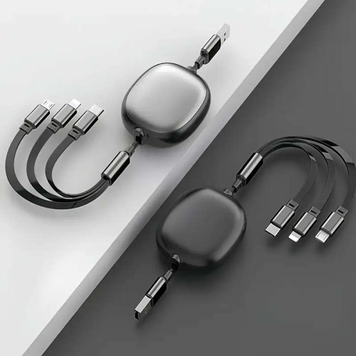 1pc 3in1 Retractable USB Charging Cable 100W Fast Charging USB to C Micro USB for iPhone 13 14 12 11
